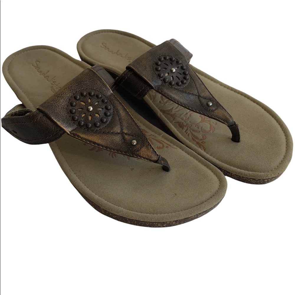 Sandalistas by Aetrex Emily Series Bronze Leather Thong Sandals Size 8 #SC34